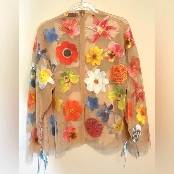 Tyler McGillivary Elsa sheer flowers long sleeve top in sand - Picture 8 of 8